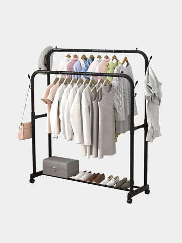 Storage Rack Double Layer Double Pole Clothes Storage Rack Floor-Standing Clothes Drying Rack