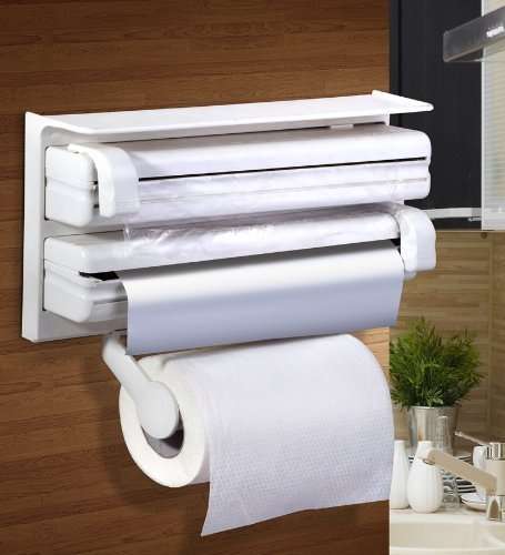 3 in 1 Wrap Center Holds Silver Foil Plastic Wrap and Paper Towels 3 in 1 Kitchen Triple Paper
