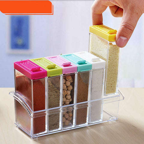 Spice Box Transparent Spice Jar Colorful Lid Seasoning Box 6Pcs/Set