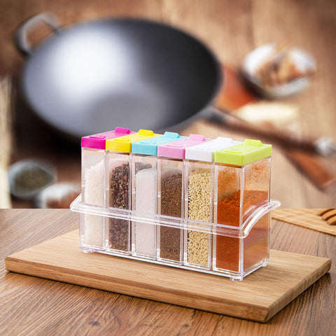 Spice Box Transparent Spice Jar Colorful Lid Seasoning Box 6Pcs/Set