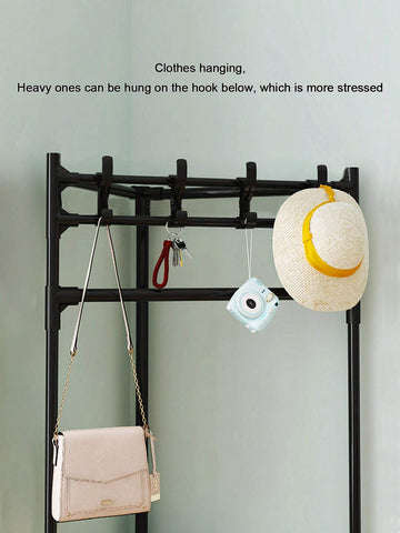 Coat Rack with Shelf Vintage Corner Hall Tree with 2 Shelves Entrance Coat Hanger with 1 Cross Bar E