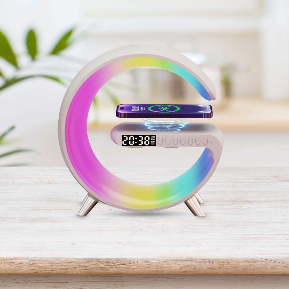 Multifunctional Wireless Charger Alarm Clock Speaker, 2023 Wireless Charger Atmosphere Lamp, Intelli