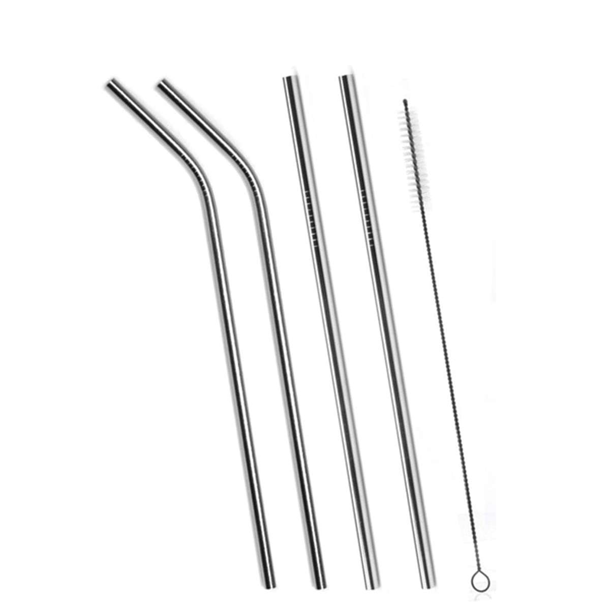 Set of 4 Stainless Steel Straws  Brush 2 Straight Straws 2 Bent Straws 1 Brush