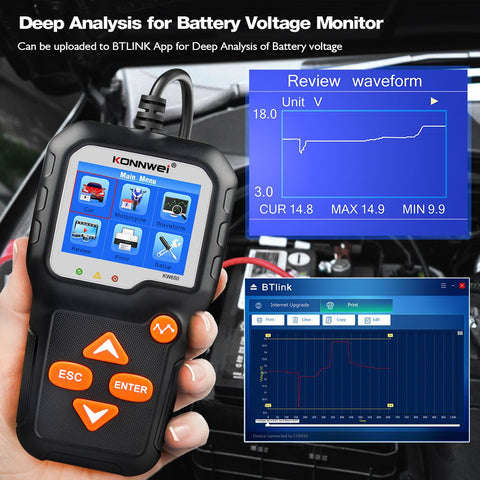 KONNWEI KW650 Car Motorcycle BatteryTester 12V 6V Battery System Analyzer 2000CCA Charging Cranking