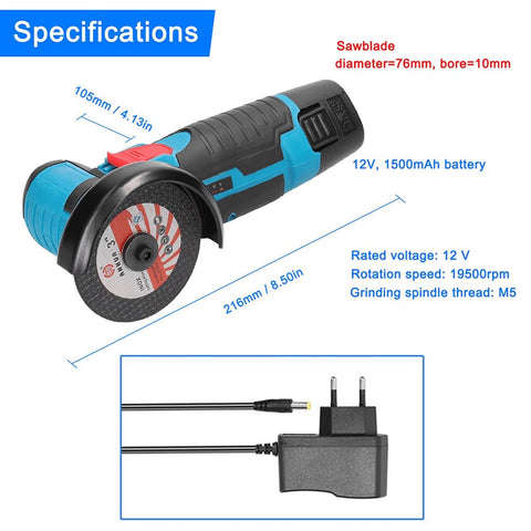 Toplionace 19500RPM 12V Rechargeable Mini Angle Grinder 800W Handheld Lithium Battery Cordless Poli