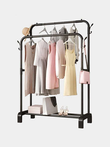 Storage Rack Double Layer Double Pole Clothes Storage Rack Floor-Standing Clothes Drying Rack