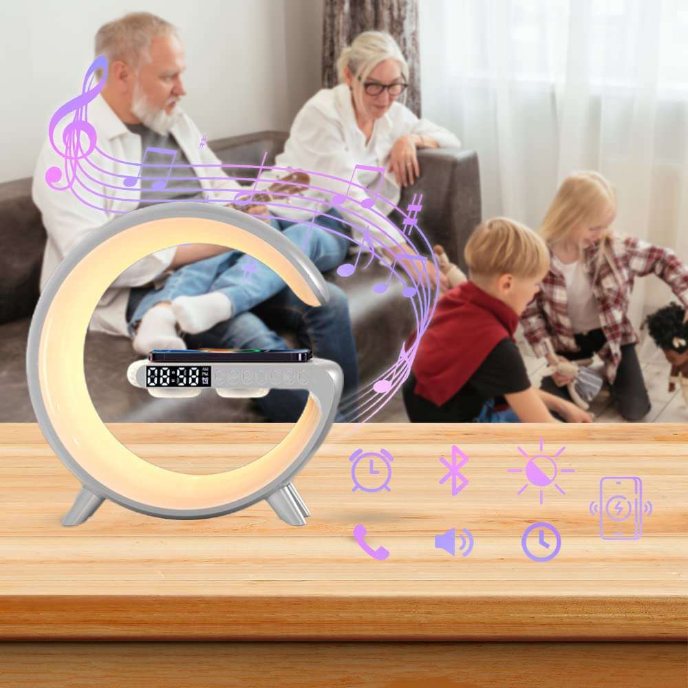 Multifunctional Wireless Charger Alarm Clock Speaker, 2023 Wireless Charger Atmosphere Lamp, Intelli