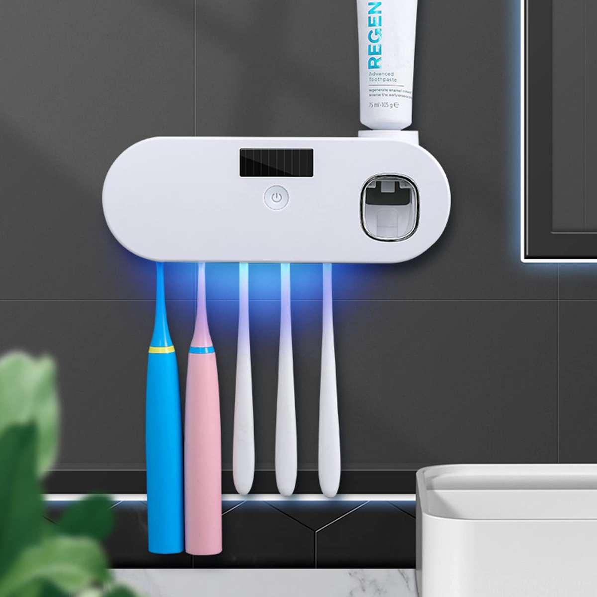 Wall Mounted Toothbrush Holder with Toothpaste Dispenser Electric Toothbrush Holder for Bathroom