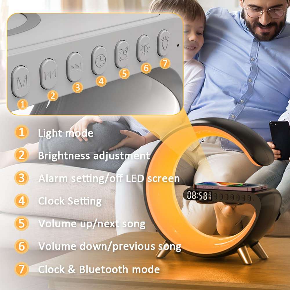 Multifunctional Wireless Charger Alarm Clock Speaker, 2023 Wireless Charger Atmosphere Lamp, Intelli