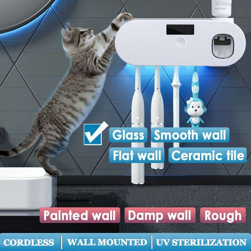 Wall Mounted Toothbrush Holder with Toothpaste Dispenser Electric Toothbrush Holder for Bathroom