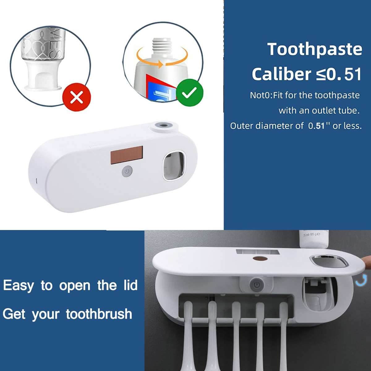 Wall Mounted Toothbrush Holder with Toothpaste Dispenser Electric Toothbrush Holder for Bathroom