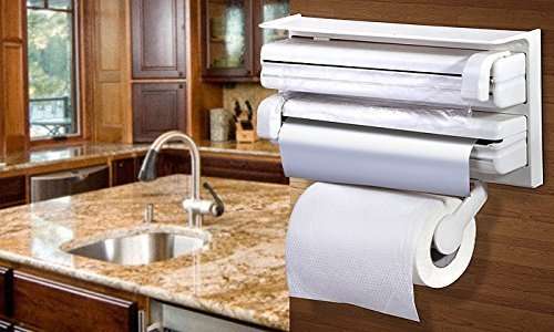 3 in 1 Wrap Center Holds Silver Foil Plastic Wrap and Paper Towels 3 in 1 Kitchen Triple Paper