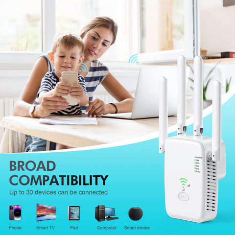 Repeater 300 Mbit/s WLAN Amplifier WiFi Repeater Dual Band 5 GHz & 2.4 GHz WiFi Extender 2 Ethernet