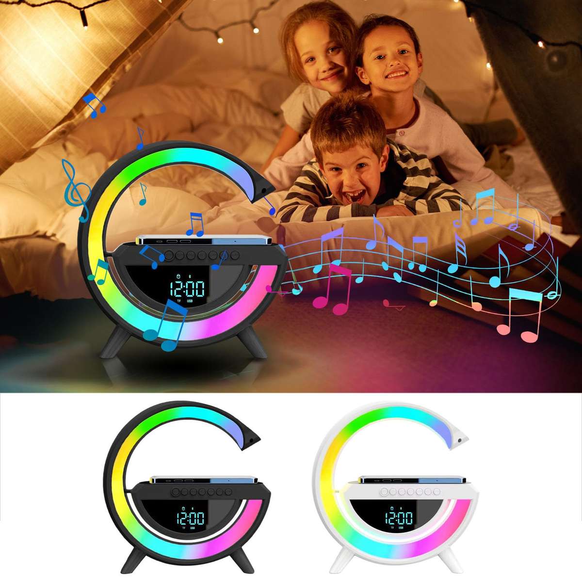 Wireless Speaker Charger,Smart Lamp Speaker With Wireless Charger,Dimmable Night Light G Speaker Lam