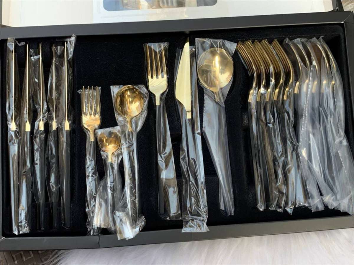 Cutlery Set Service For 6 With Box 24 Pieces Stainless Steel Flatware Set With Steak Knives, Forks A
