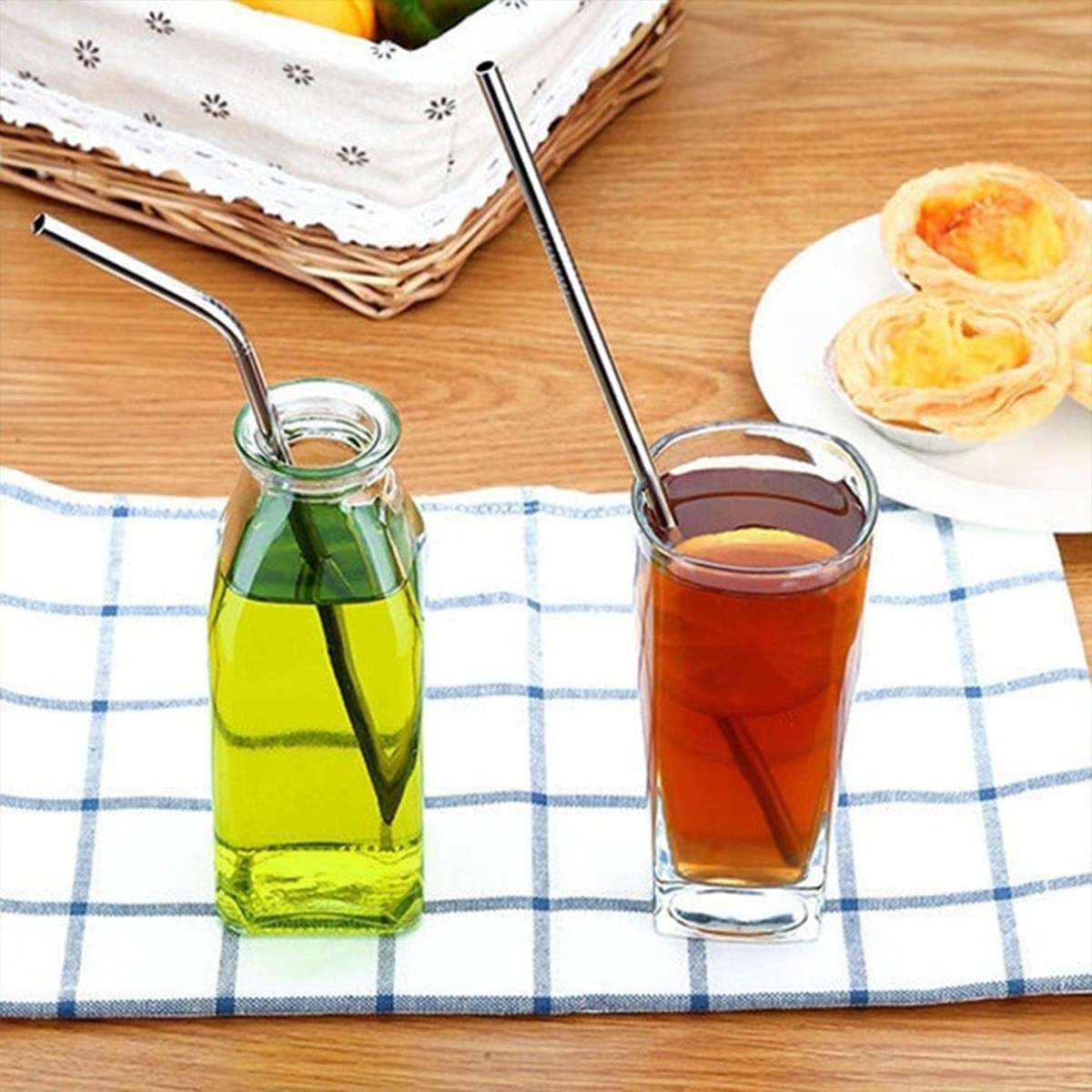 Set of 4 Stainless Steel Straws  Brush 2 Straight Straws 2 Bent Straws 1 Brush