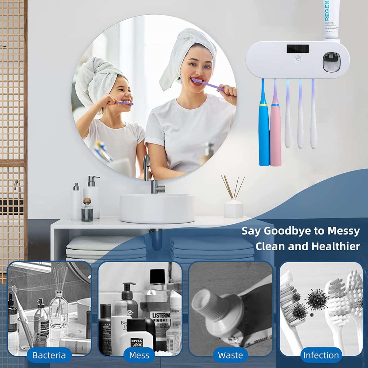 Wall Mounted Toothbrush Holder with Toothpaste Dispenser Electric Toothbrush Holder for Bathroom