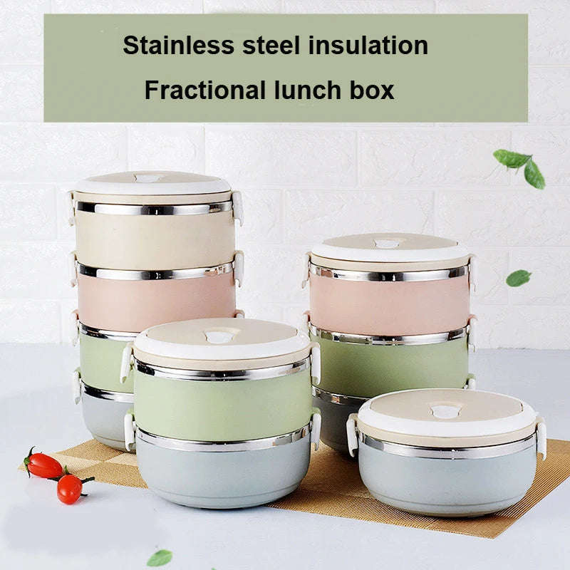 Stainless Steel Bento Gradient Color Seal Lunch Box Round Shape Portable Kids Food Container Picnic