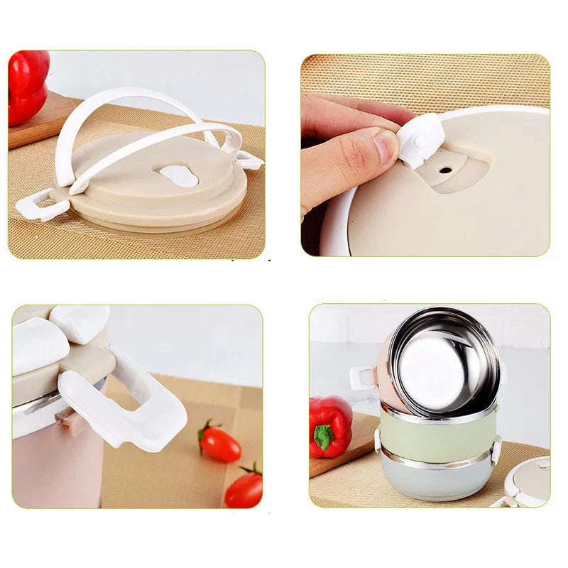 Stainless Steel Bento Gradient Color Seal Lunch Box Round Shape Portable Kids Food Container Picnic