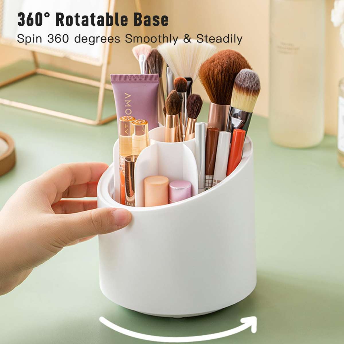 Makeup Brush Holder Organizer with Lid 360 Rotating Dustproof Makeup Brushes Container