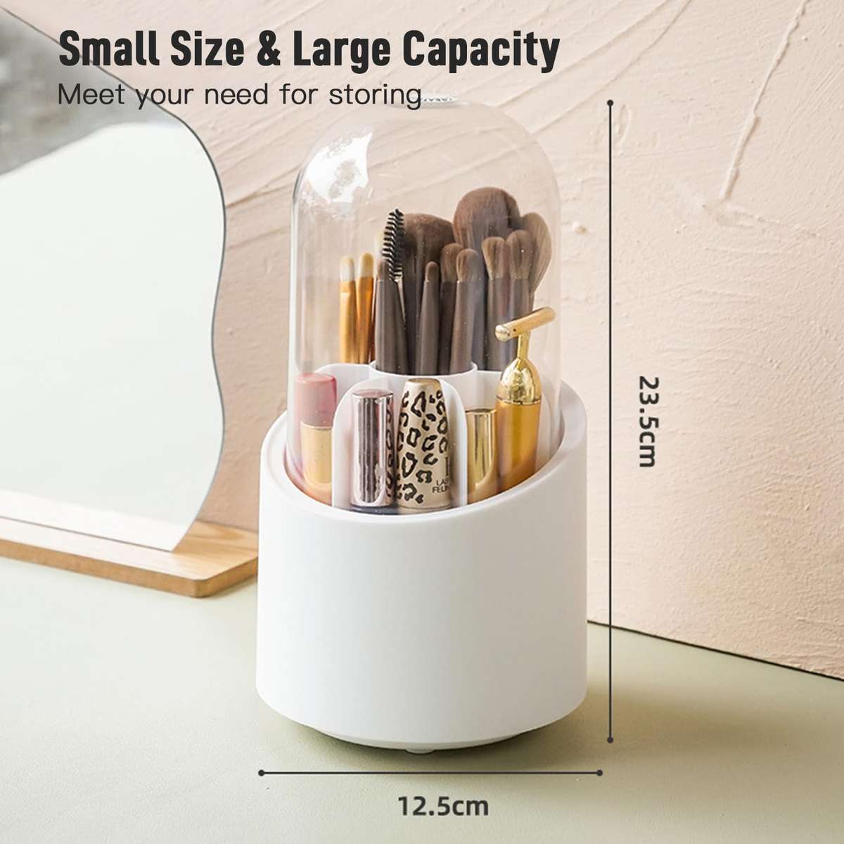Makeup Brush Holder Organizer with Lid 360 Rotating Dustproof Makeup Brushes Container