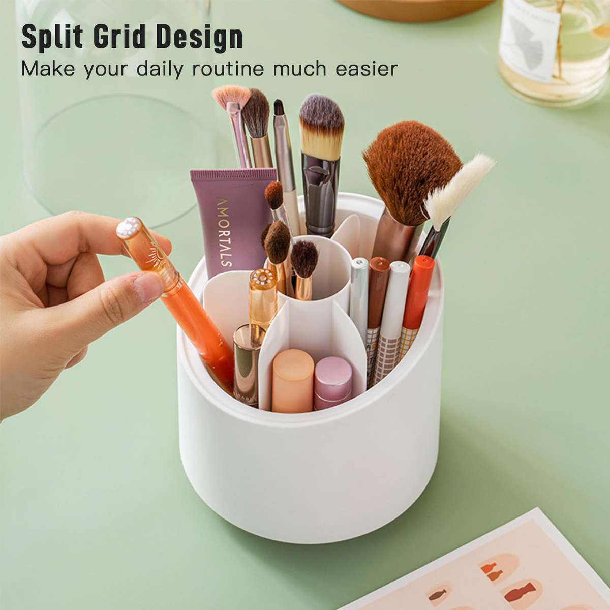 Makeup Brush Holder Organizer with Lid 360 Rotating Dustproof Makeup Brushes Container
