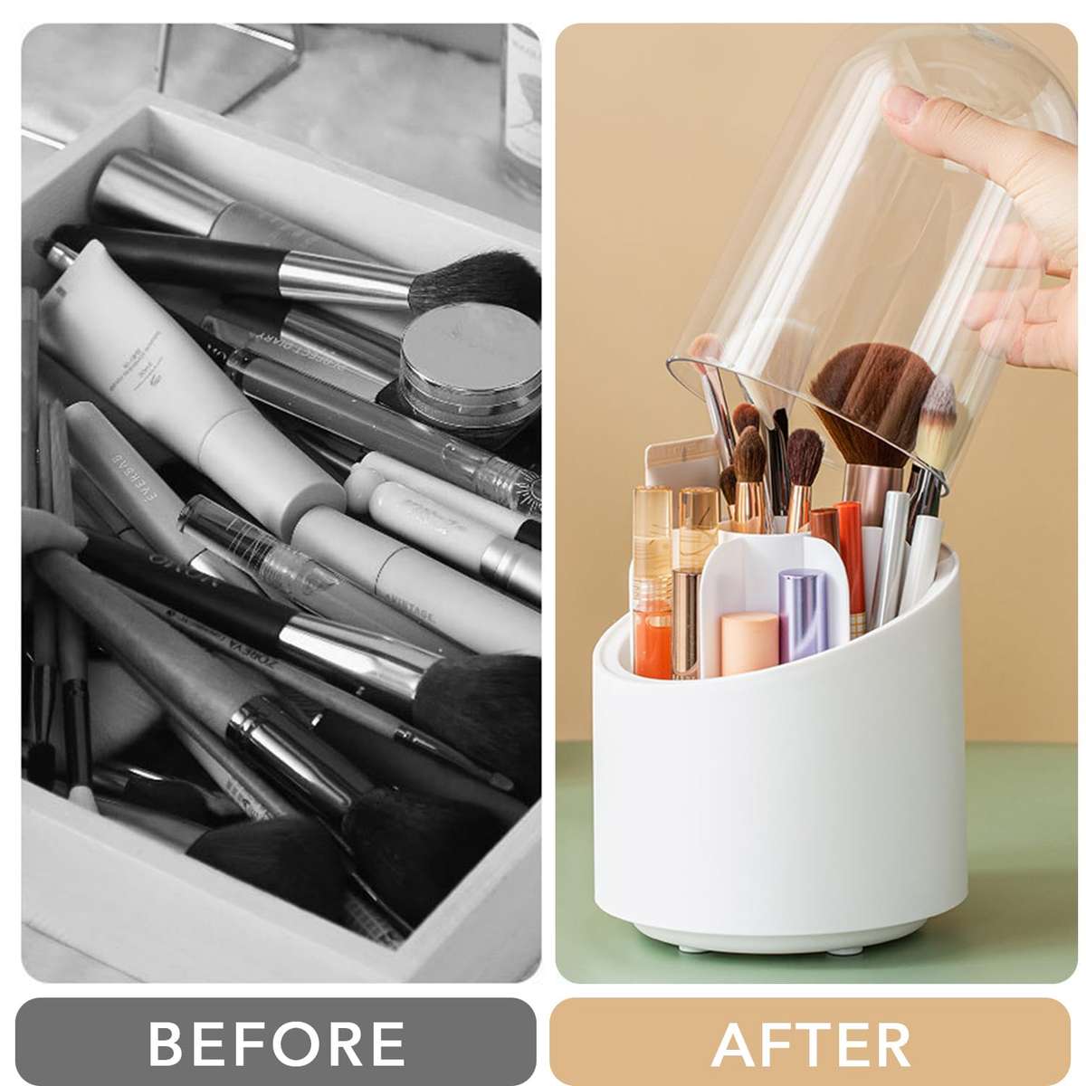 Makeup Brush Holder Organizer with Lid 360 Rotating Dustproof Makeup Brushes Container