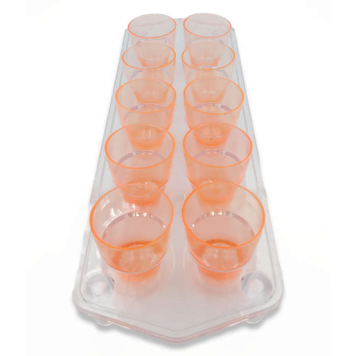 10 Neon Plastic Shot Glasses with Tray - Red