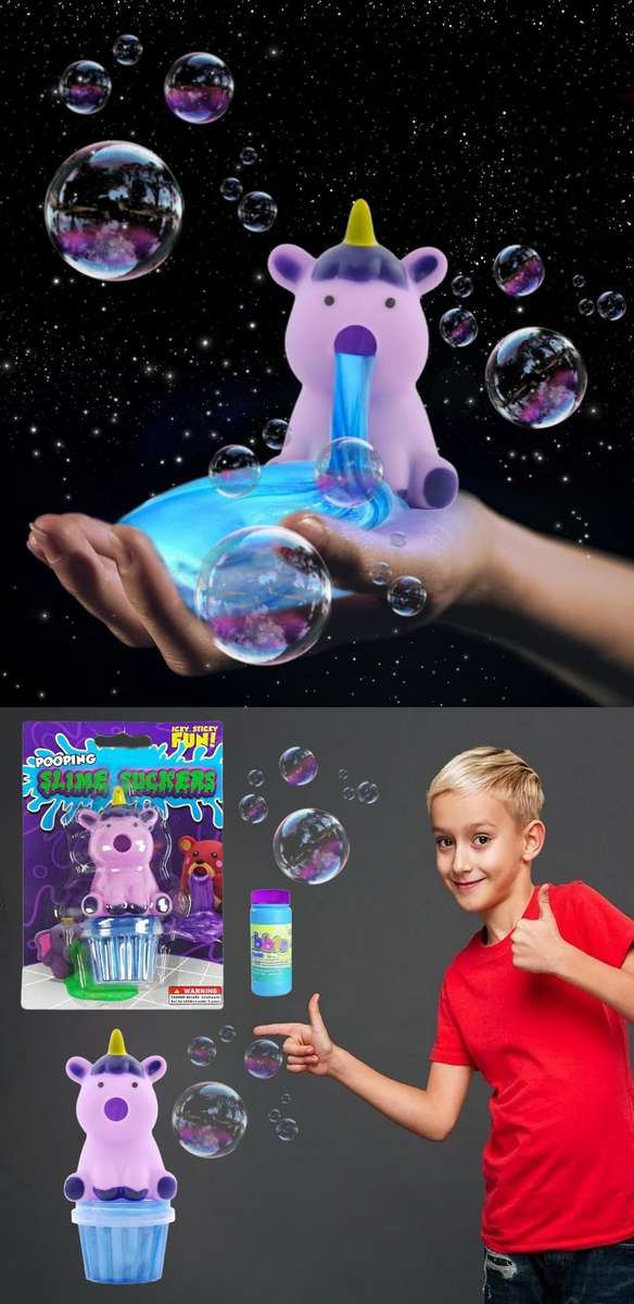 Slime Slurping Puking Squeeze Animal Toy With Bubbles - Crystal Unicorn
