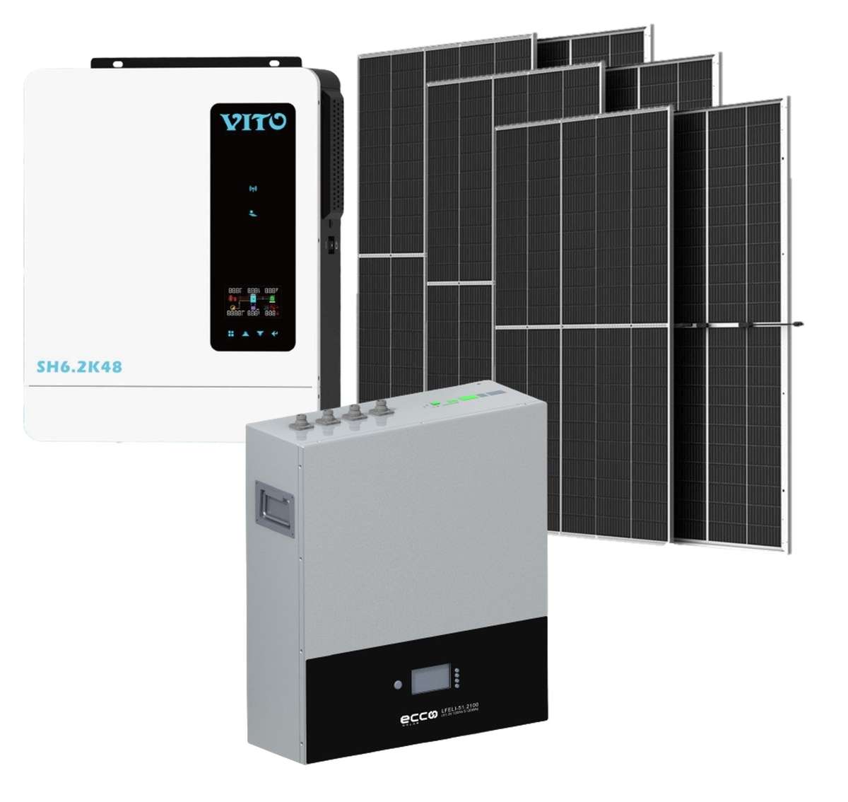 6.2KVA Hybrid Inverter and Battery 6200 Watt 48V ECCO 5.12 KWH Lithium Battery Plus 6 X 450W Solar P