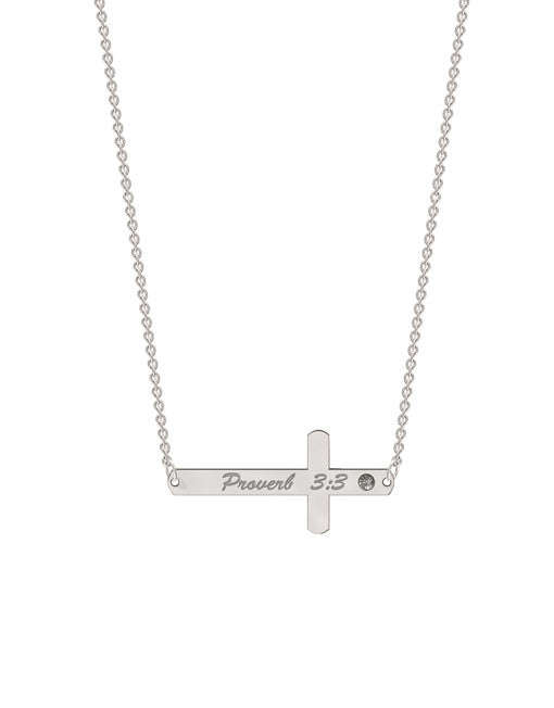 Sideways Diamond Cross Necklace - 9kt Rose Gold / With