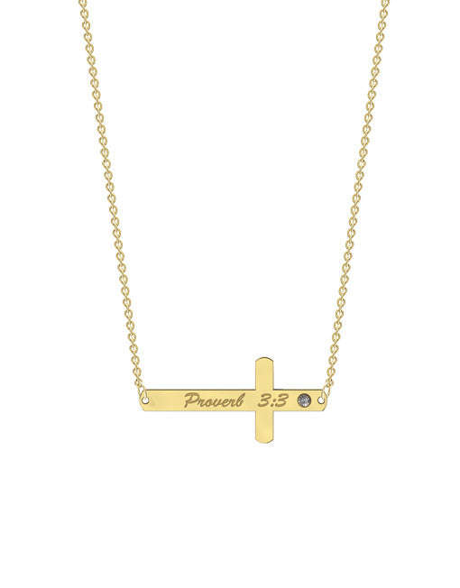 Sideways Diamond Cross Necklace - 9kt Rose Gold / With