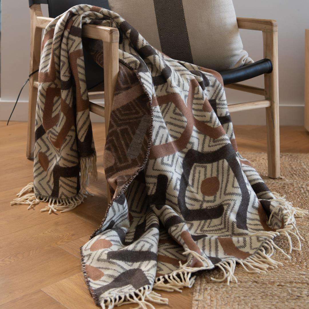 Kuba Modern Throw Blanket  My Africa Collection | Cocoa/Nutmeg  Inspired by Congolese Texti...