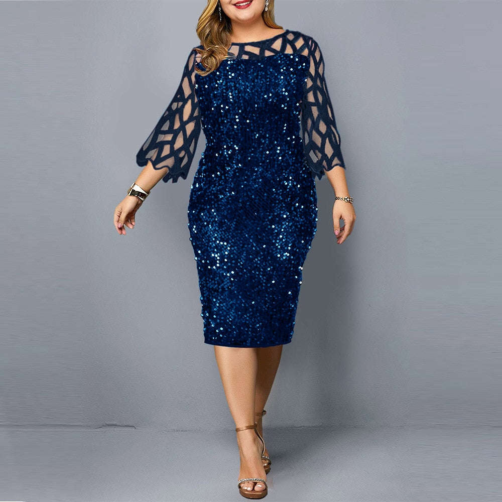 Party Dresses Plus Size Women's Summer Dress for Women 2021 Elegant Sequin Green Body... - Blue / XL
