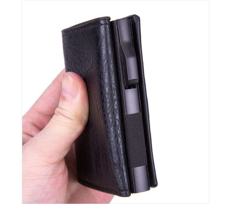 RFID protection bi-fold pop-up coin case wallet - PU Leather - Black