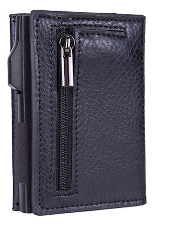 RFID protection bi-fold pop-up coin case wallet - PU Leather - Black