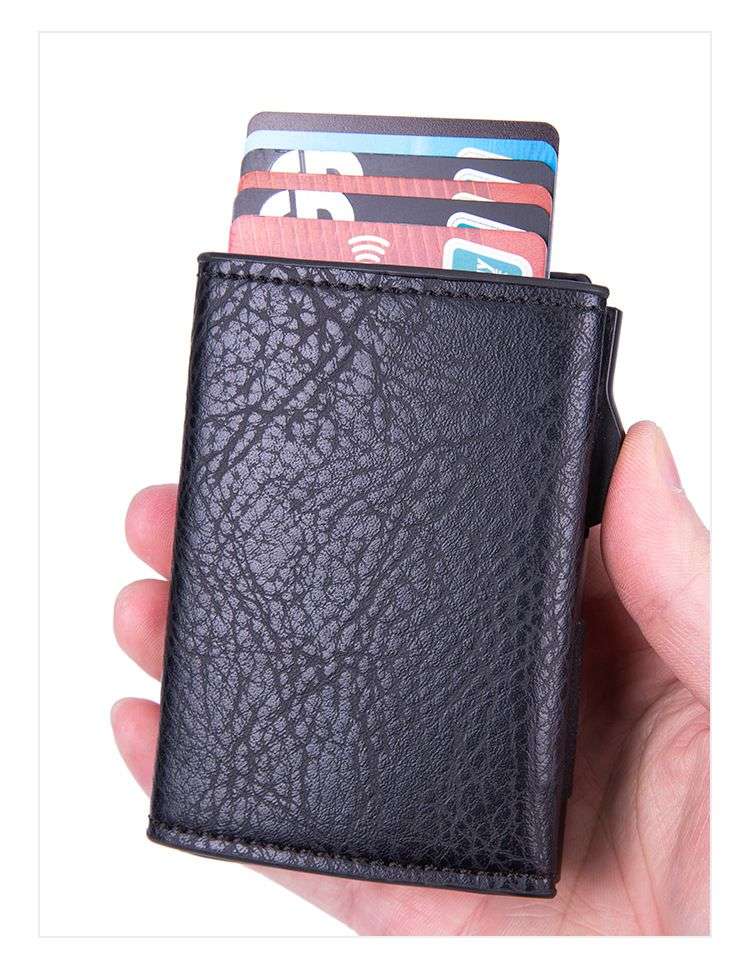 RFID protection bi-fold pop-up coin case wallet - PU Leather - Black