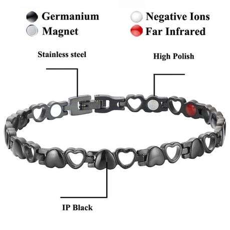 Magnetic Stainless Steel Therapy Bracelet - Black Hearts