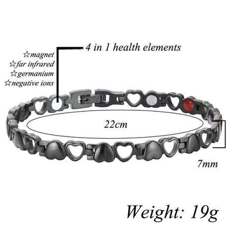 Magnetic Stainless Steel Therapy Bracelet - Black Hearts