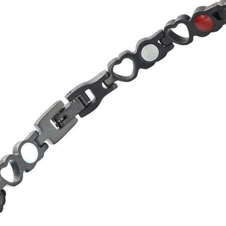 Magnetic Stainless Steel Therapy Bracelet - Black Hearts