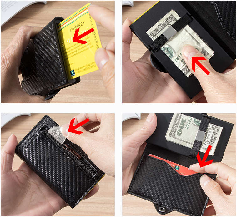 Minimalist Pop-Up Wallet with RFID Protection - Carbon Fibre Leather