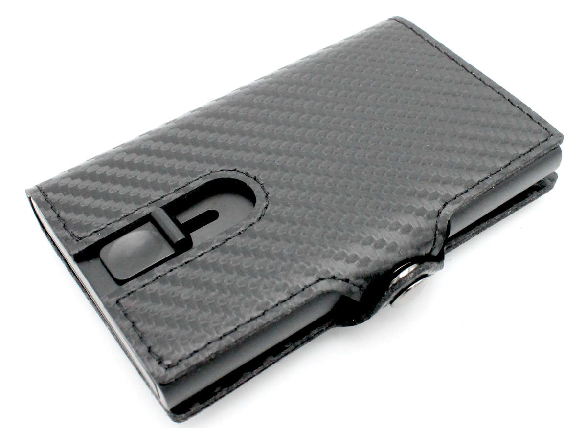 Minimalist Pop-Up Wallet with RFID Protection - Carbon Fibre Leather