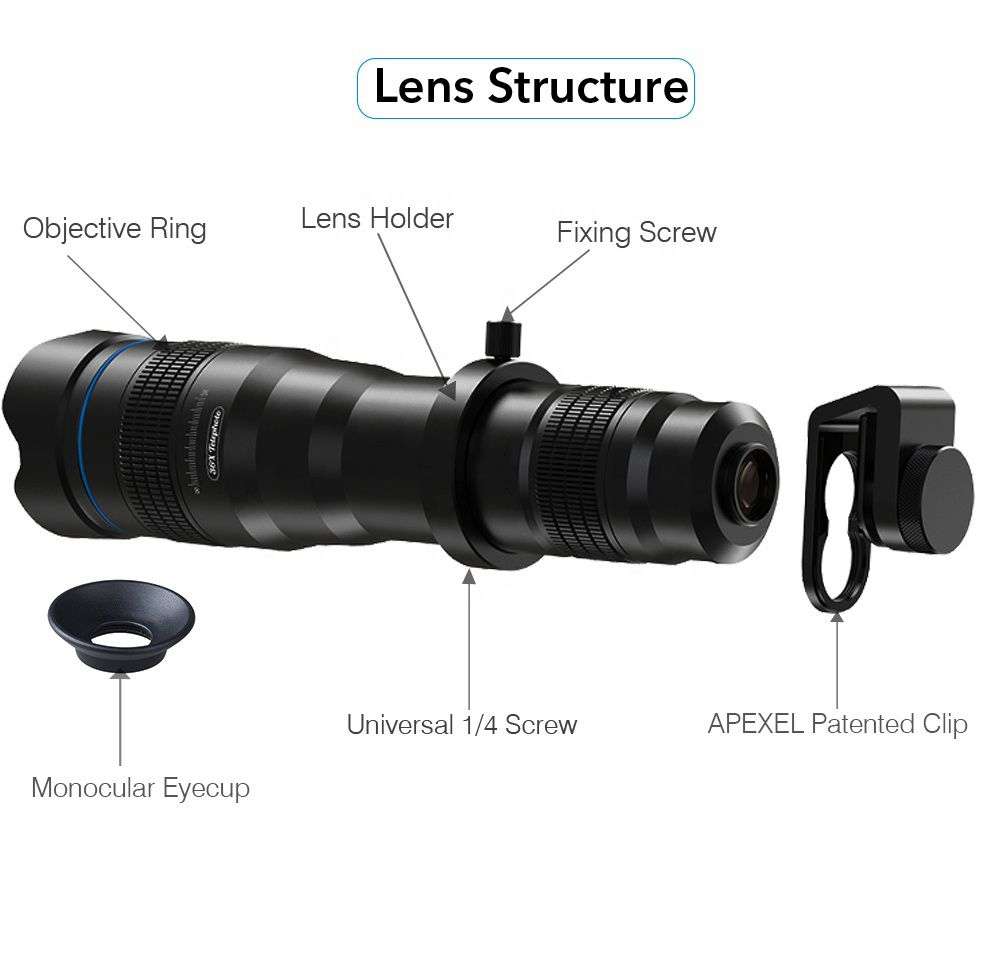 36x Telephoto APEXEL Cell Phone camera lens