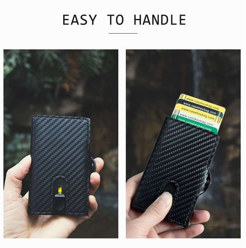 Minimalist Pop-Up Wallet with RFID Protection - Carbon Fibre Leather