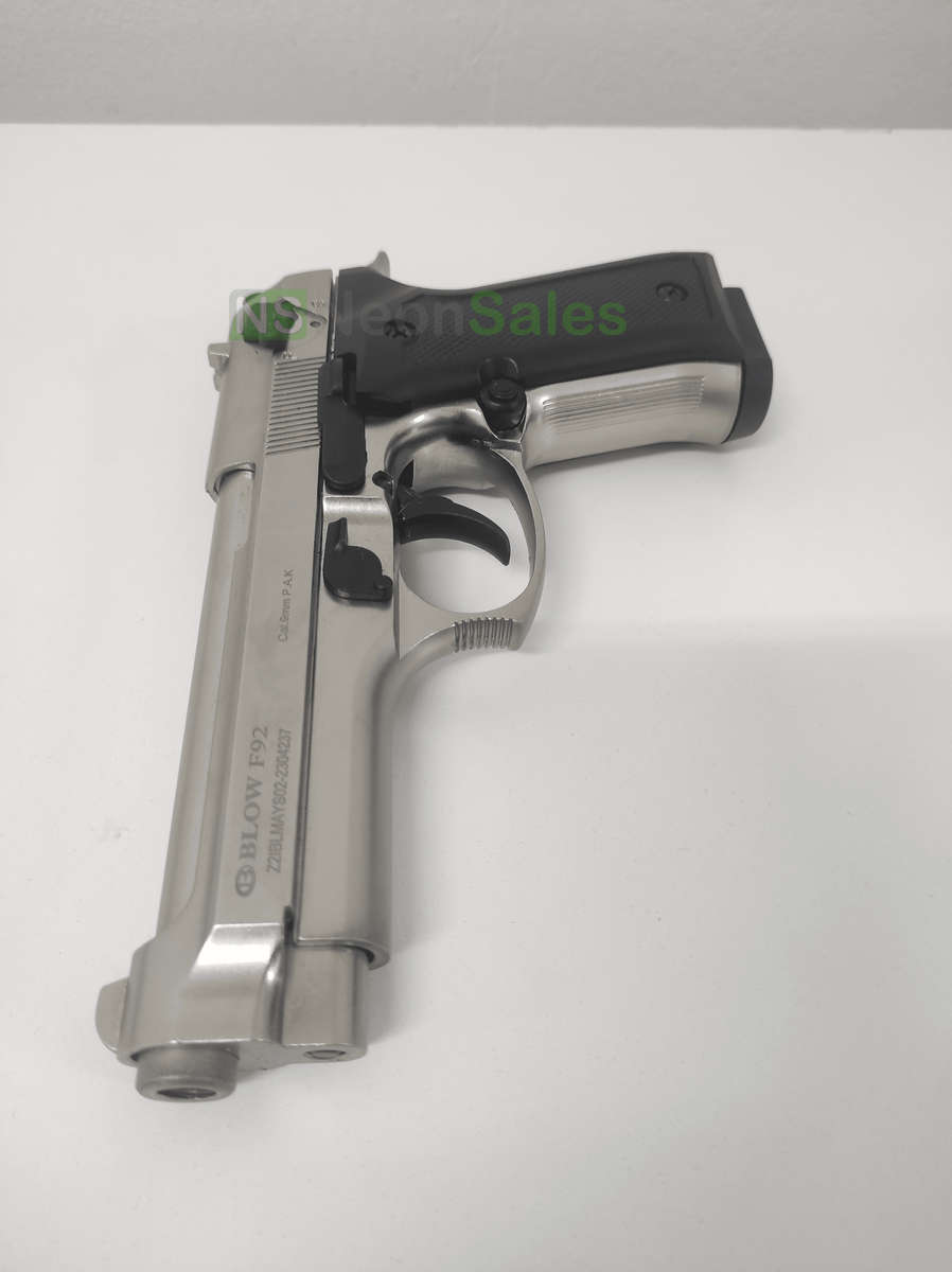 BLOW F92 BLANK GUN - SATIN W/ BLACK GRIPS & TRIM