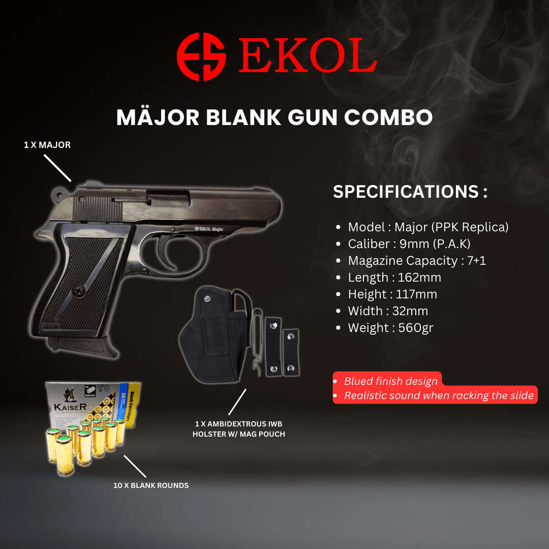 EKOL MAJOR BLANK GUN + 10 BLANKS + HOLSTER