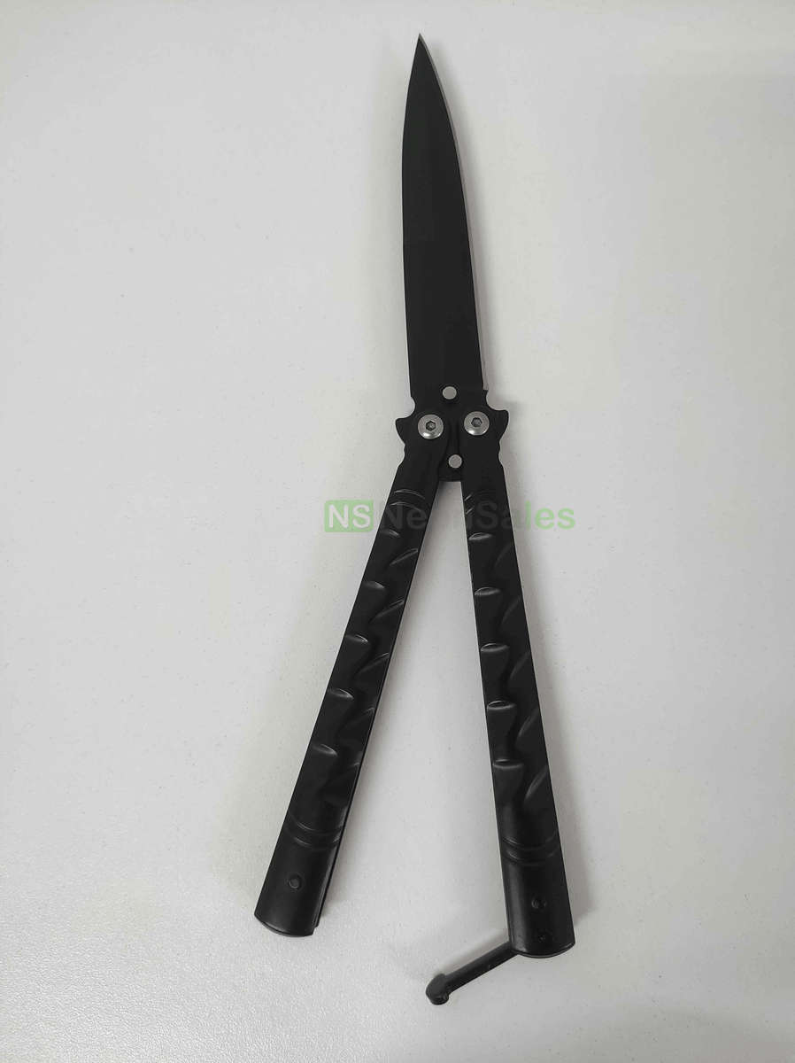 SLIMLINE BUTTERFLY KNIFE WITH CLIP EDGE - BLACK