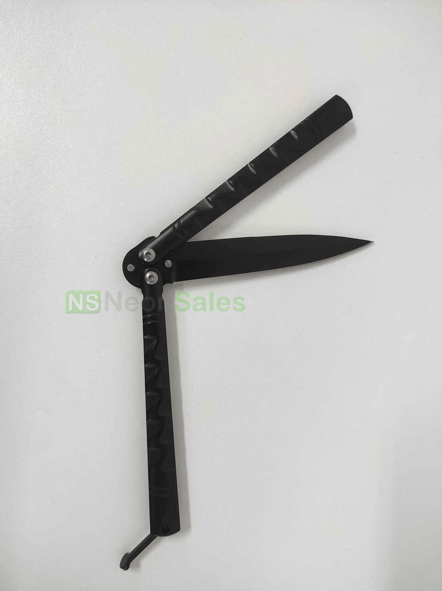 SLIMLINE BUTTERFLY KNIFE WITH CLIP EDGE - BLACK