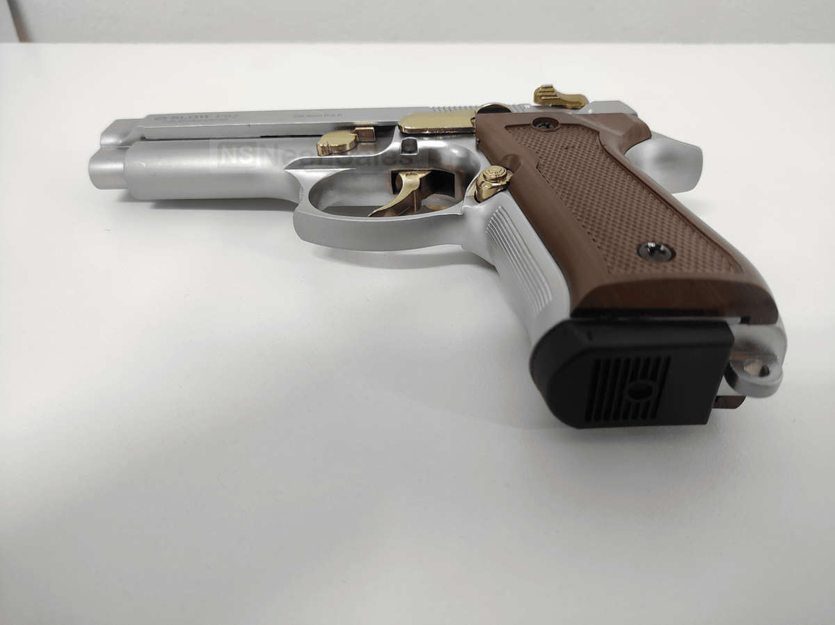 BLOW F92 BLANK GUN - MATTE CHROME W/ GOLD FEATURES