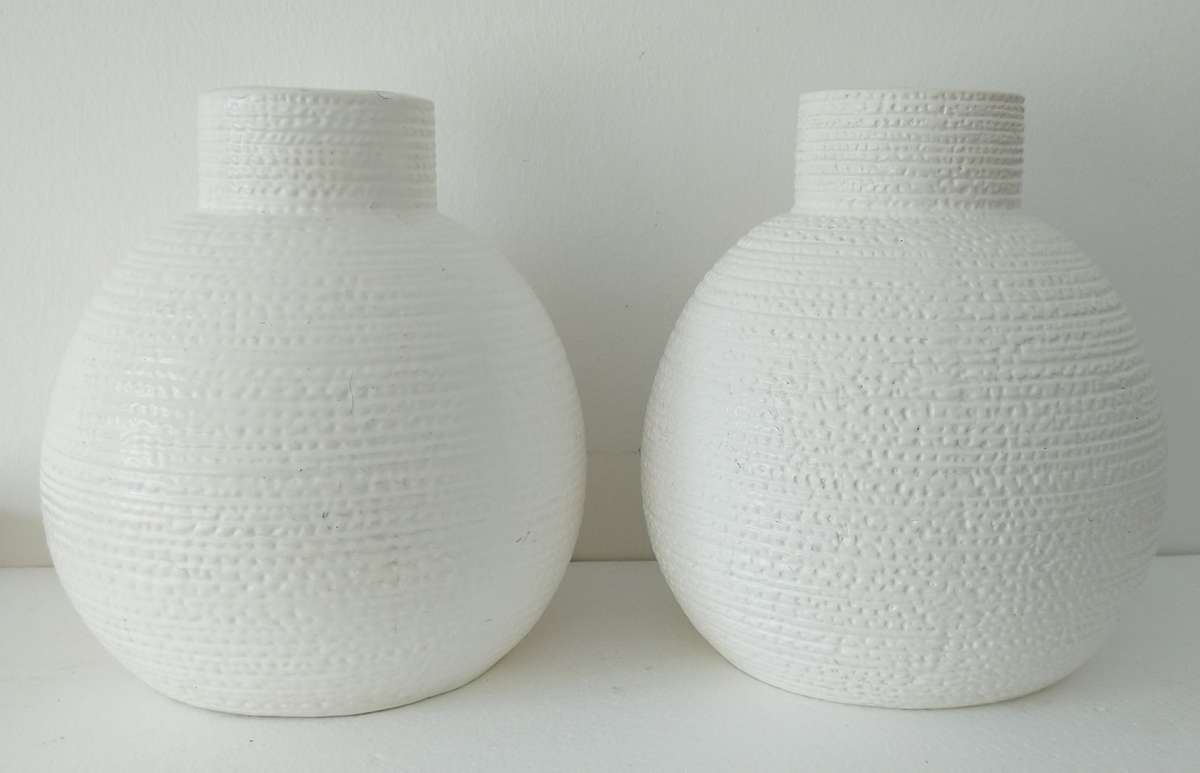 White Ceramic Round Vases